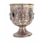 A STYLISH 19TH CENTURY AUSTRIAN SILVER GOBLET of pedestal form with all over stylized foliate