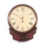 A 19TH CENTURY FIGURED MAHOGANY CONVEX DIAL CLOCK the brass inlaid dropbox case with carved ears and