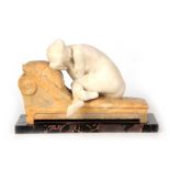 AFTER GIUSEPPE GALEOTTI, ITALY A 19TH CENTURY CARRERA AND SIENNA MARBLE SCULPTURE OF A NUDE LADY