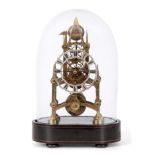 A MID 19TH CENTURY ENGLISH SKELETON CLOCK the pierced silvered dial with Roman numerals fronting