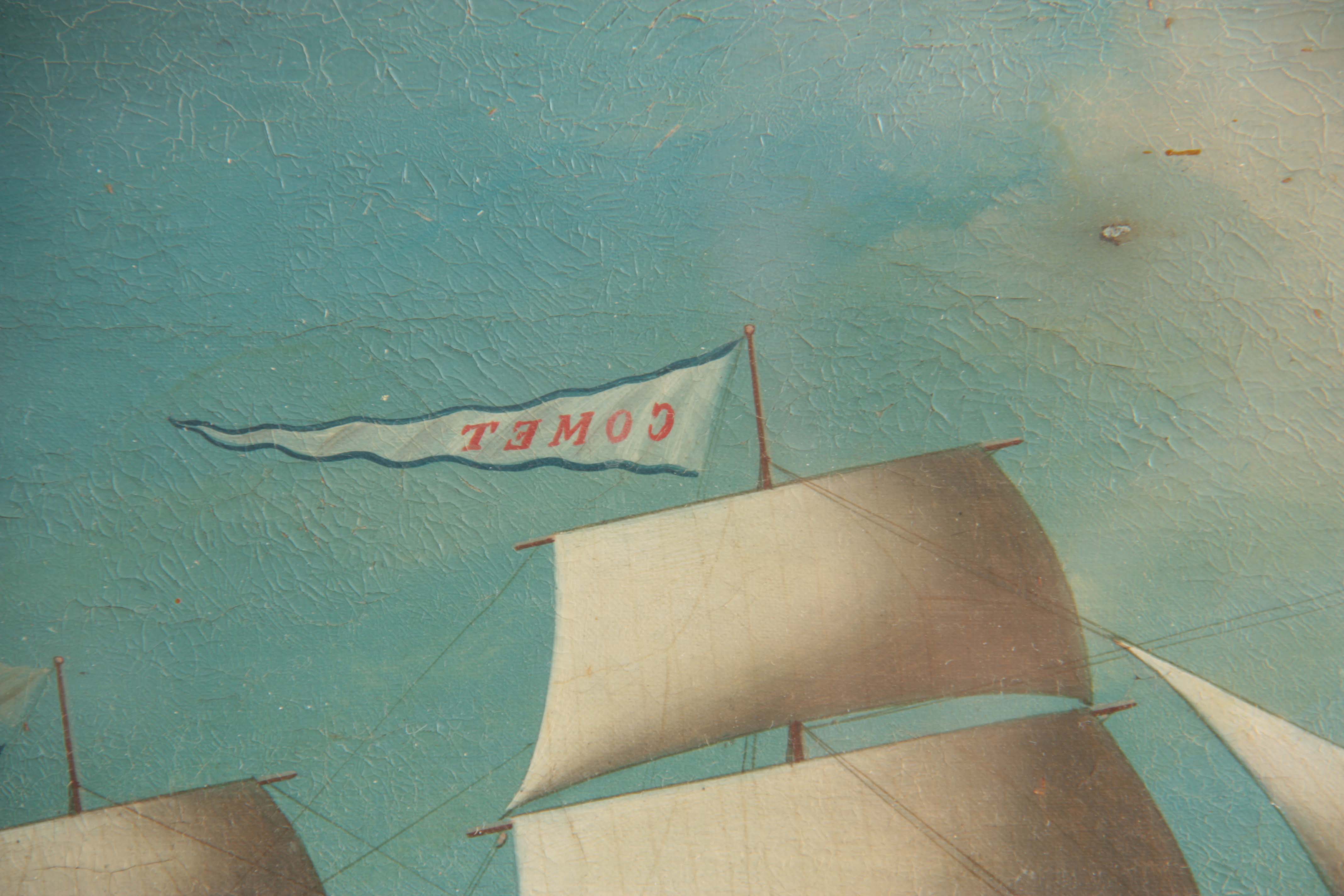 A MID 19TH CENTURY CHINESE TRADE SHIP PORTRAIT of the Comet sailing into Hong Kong 44cm high, 58cm - Image 3 of 6