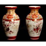 A PAIR OF JAPANESE MEIJI PERIOD KUTANI WARE OVOID VASES decorated landscape panels with figures