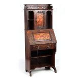 AN ART NOUVEAU STYLE INLAID OAK WRITING CABINET IN THE MANNER OF SHEPLAND AND PETTER having