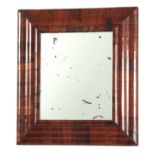 A WILLIAM AND MARY FIGURED WALNUT HANGING MIRROR with cushion moulded short-grain veneered frame