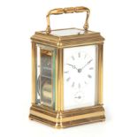 A LATE 19TH CENTURY FRENCH CANNELEE CASE LACQUERED BRASS REPEATING CARRIAGE CLOCK WITH ALARM the