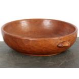 A ROBERT 'MOUSEMAN' THOMPSON OAK FRUIT BOWL with adzed interior and carved mouse trademark to the