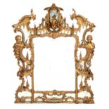 A MID 18TH CENTURY CARVED GILTWOOD CHINESE CHIPPENDALE STYLE OVERMANTEL MIRROR IN THE MANNER OF