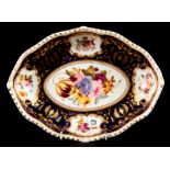 A BLOOR DERBY 'EARL FERRERS' SHAPED OVAL DESSERT DISH white ground with gilt feather edged scalloped