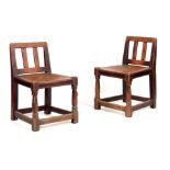 A GOOD PAIR OF EARLY ROBERT 'MOUSEMAN' THOMPSON JOINED OAK SLAT BACK SIDE CHAIRS with original