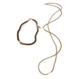 A VICTORIAN BRAIDED HAIR MUFF CHAIN WITH 9ct GOLD MOUNTS, together with a BRAIDED HAIR DOUBLE ALBERT
