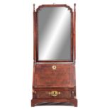 AN UNUSUAL QUEEN ANNE HERRING-BANDED WALNUT TOILET MIRROR/ TABLE BUREAU with shaped swing mirror
