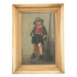 A MARESCA A 19TH CENTURY ITALIAN OIL ON CANVAS depicting a young boy smoking 36cm high 23cm wide