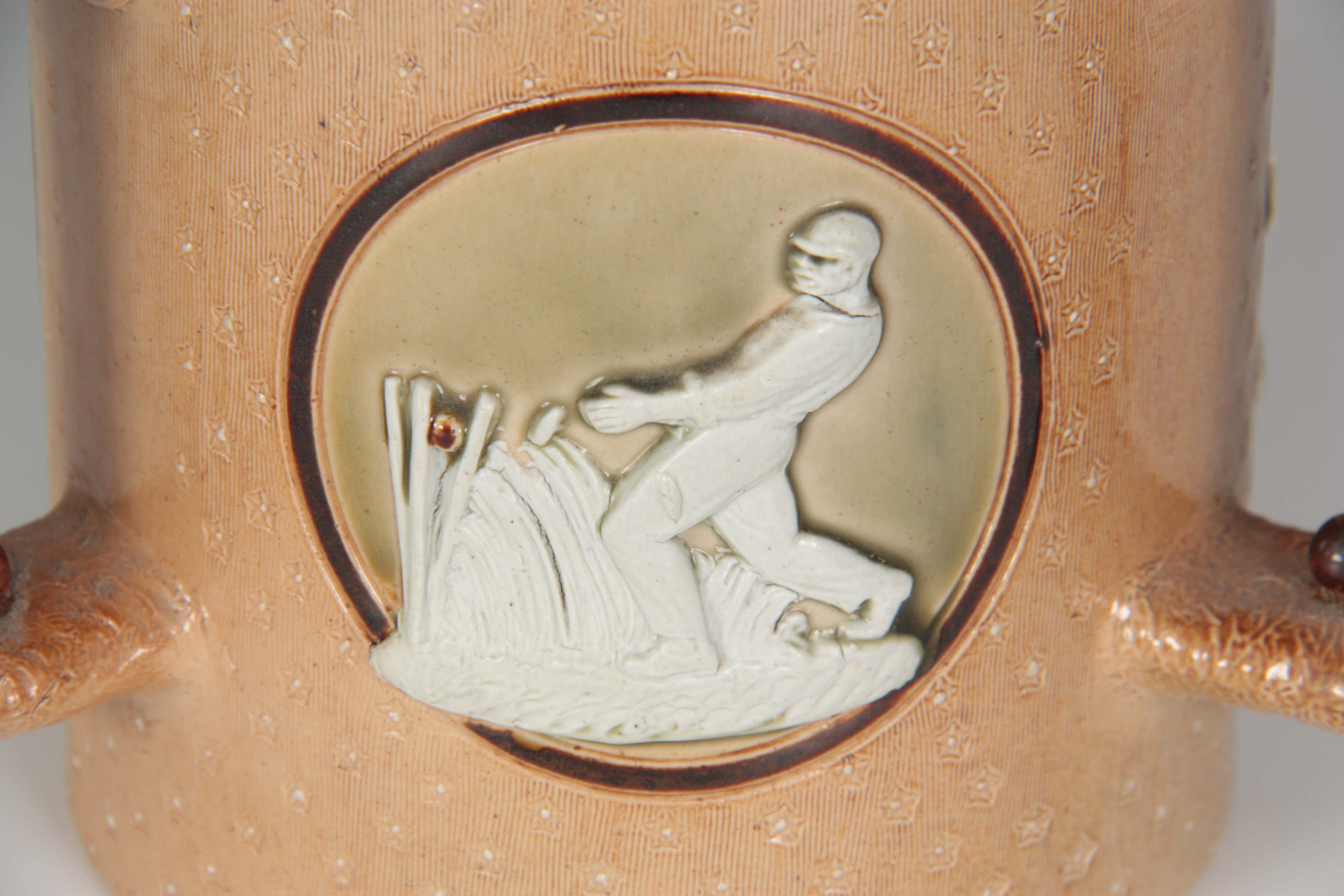 A DOULTON LAMBETH STONEWARE CRICKETING LOVING CUP brown salt-glazed with bound branch handles and - Image 4 of 8