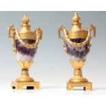 A GOOD PAIR OF GEORGE III ORMOLU-MOUNTED BLUE JOHN URNS ATTRIBUTED TO MATTHEW BOULTON with classical