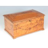 A 19TH CENTURY SATIN-BIRCH INKWORK JEWELLERY BOX with an angled hinged top having an ink drawn