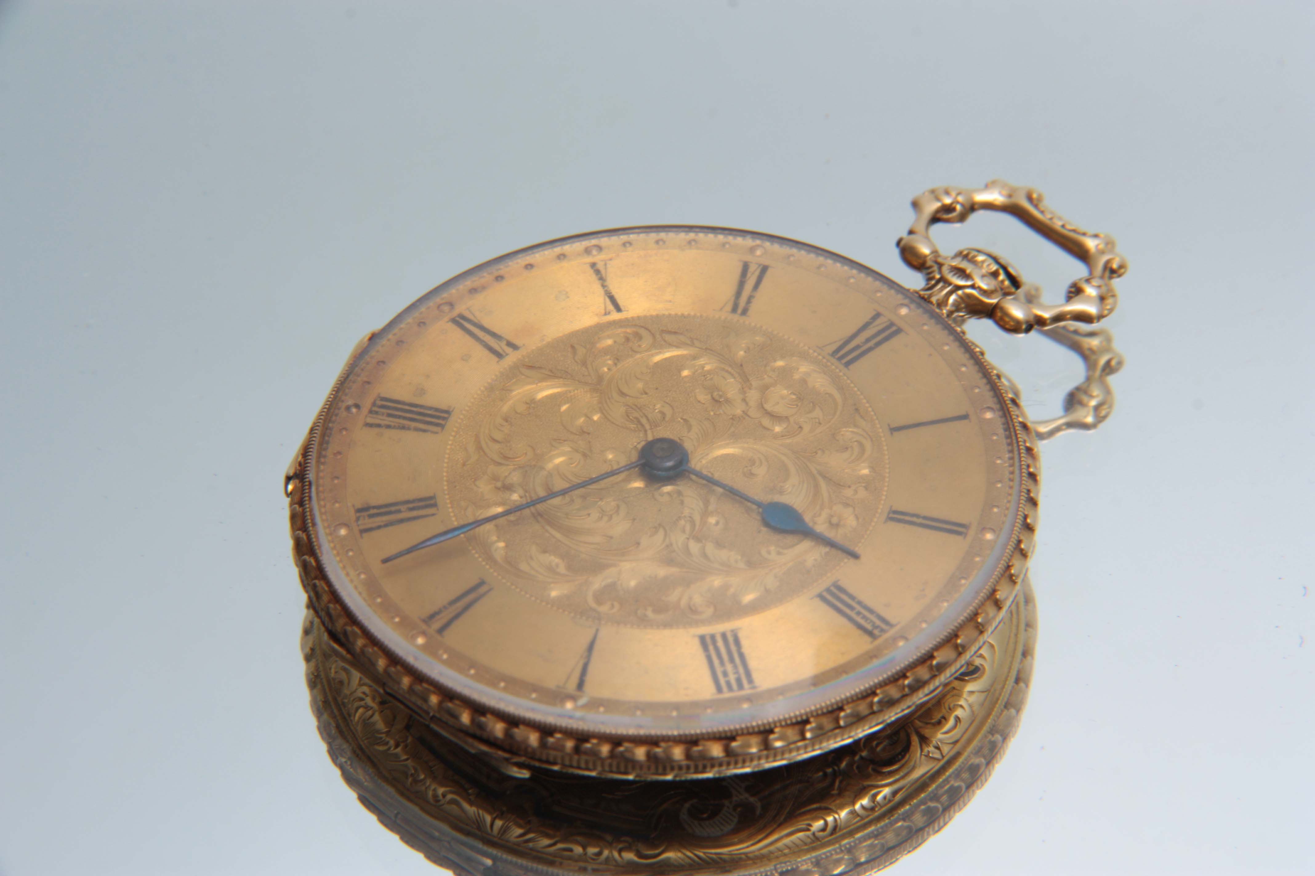 ROBIN, A PARIS. A LATE 19TH CENTURY 18CT GOLD AND ENAMEL POCKET WATCH the outer case back finely - Image 4 of 6