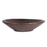 A 19TH CENTURY GIANT-SIZE WALNUT CARVED BOWL 66cm diameter 15cm high.