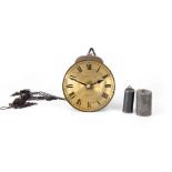 WHITEHURST, DERBY A 19TH CENTURY HOOK AND SPIKE WALL CLOCK the 6" brass engraved dial with Roman