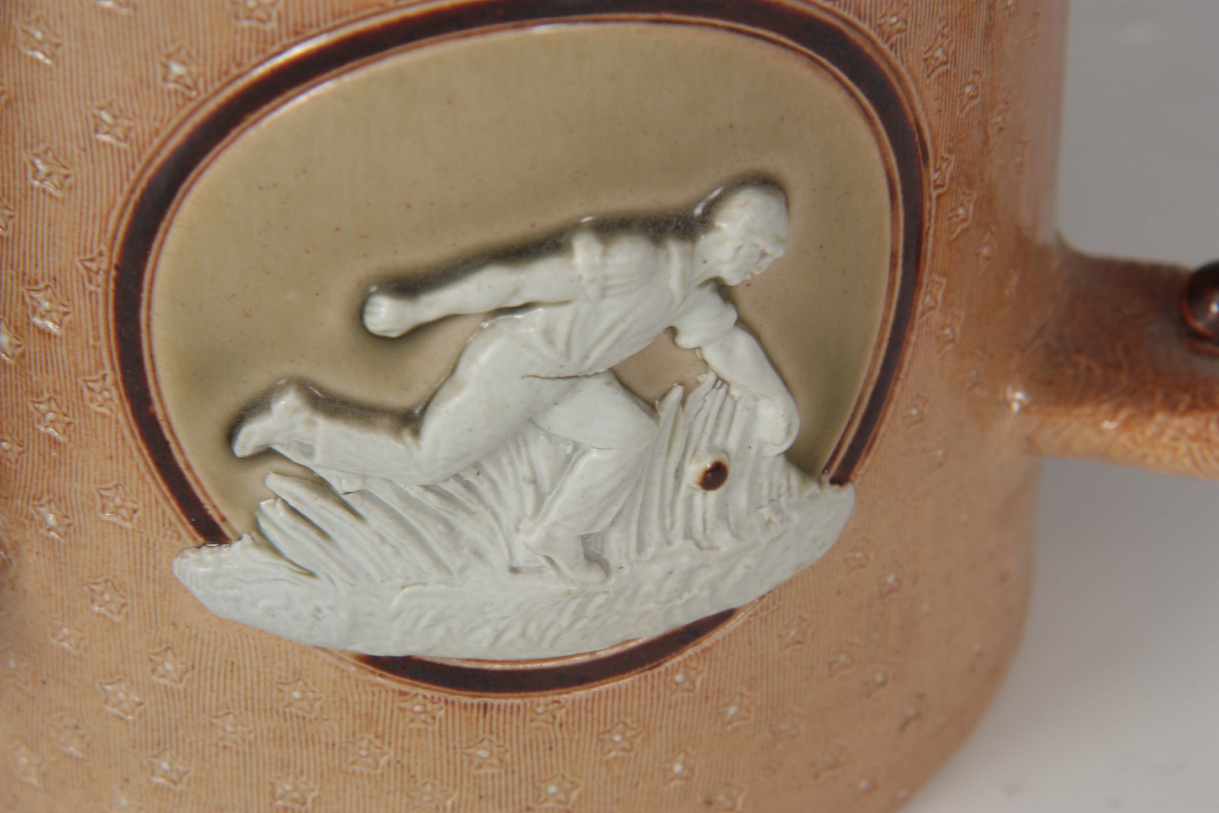 A DOULTON LAMBETH STONEWARE CRICKETING LOVING CUP brown salt-glazed with bound branch handles and - Image 5 of 8