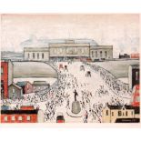 LAURENCE STEPHEN LOWRY (1887-1976) A SIGNED PRINT 'STATION APPROACH' with blind gallery stamp and