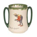 A ROYAL DOULTON SERIES WARE TWO HANDLED TYG decorated a cricketer and fielder to the reverse 15.