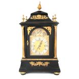 A LARGE LATE 19TH CENTURY EBONISED ORMOLU MOUNTED EIGHT BELL QUARTER CHIMING BRACKET CLOCK the