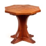 A ROBERT 'MOUSEMAN' THOMPSON JOINED ADZED OAK OCTAGONAL OCCASIONAL TABLE with quadruple scalloped