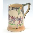 A ROYAL DOULTON OLD ENGLISH SCENES LARGE MUG decorated footballers in a branching tree-lined