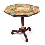 AN UNUSUAL EARLY 18TH CENTURY OCTAGONAL SHAPED WALNUT TABLE with tapestry covered top depicting a