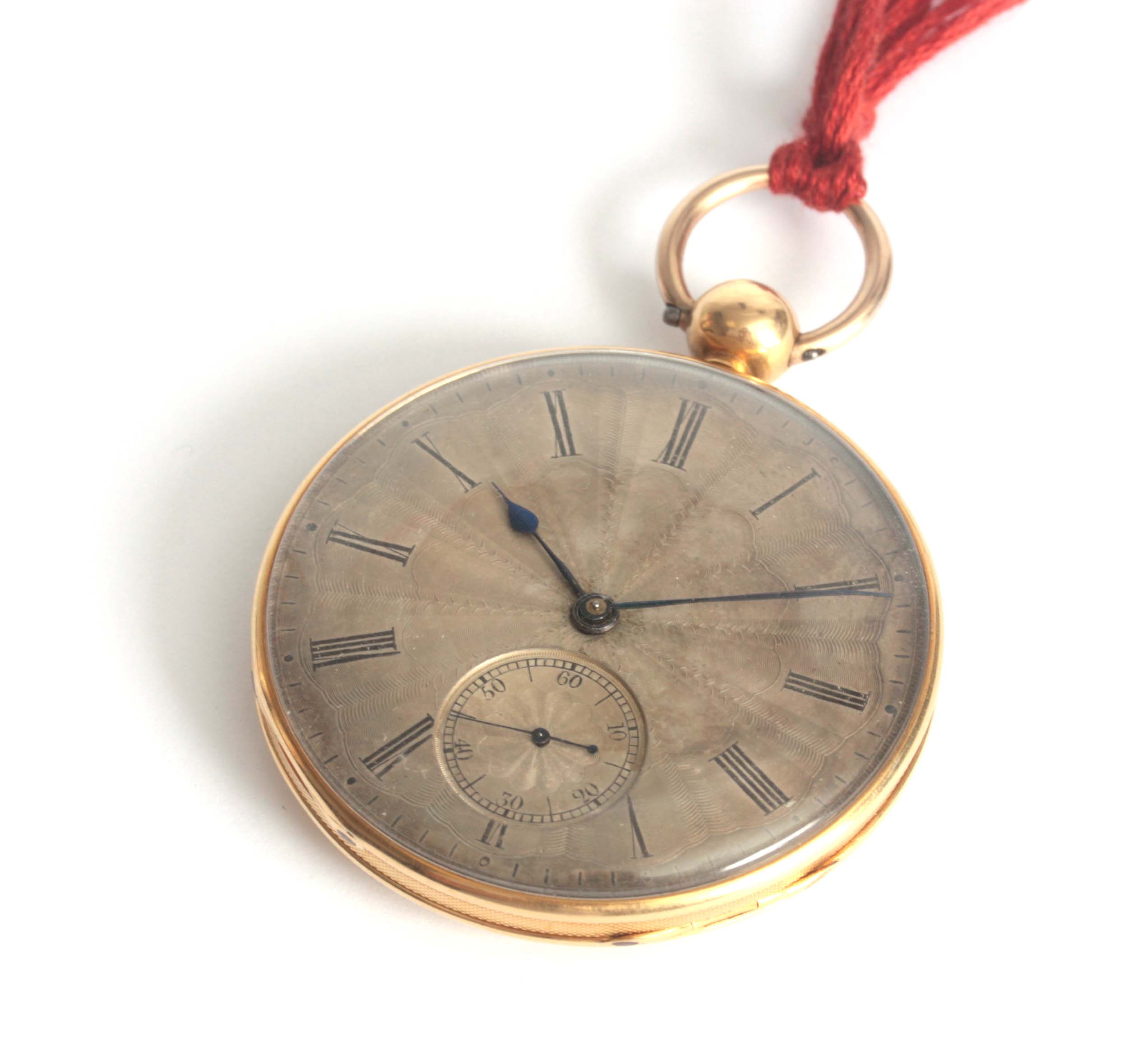 AN EARLY 19TH CENTURY 18CT GOLD OPEN FACED CASED POCKET WATCH the case with honeycomb engraved