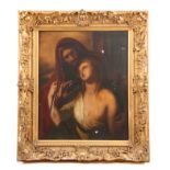 A LATE 18TH CENTURY OIL ON CANVAS AFTER TITIAN DEPICTING TARQUIN AND LUCRETIA - the canvas reverse