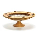 A GOOD 19TH CENTURY FRENCH FLUORSPAR AND ORMOLU MOUNTED SHALLOW FOOTED BOWL the broad rim set with