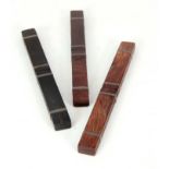 A SET OF THREE GEORGIAN ROSEWOOD AND EBONY BRASS BOUND PORTABLE TRAVELLING KNIFE AND FORK SETS the