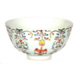 A CHINESE PORCELAIN FOOTED BOWL with brightly coloured enamels depicting bats and floral