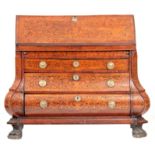 AN 18TH CENTURY DUTCH MARQUETRY BUREAU with angled fall revealing small drawers, pigeon holes and