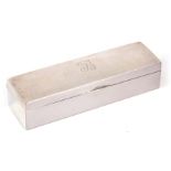 A GEORGE V SILVER RECTANGULAR BOX having a hinged lid with initials to the top Birmingham 1918 11.