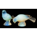 A PAIR OF VASELINE GLASS VERLUX BIRDS both with embossed signatures "verlux" 11cm high and 8cm