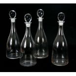 A SET OF FOUR ROYAL BRIERLEY DECANTERS WITH STOPPERS 30cm high.