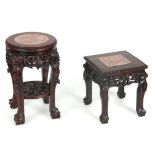 A GOOD LATE 19TH CENTURY CHINESE HARDWOOD VASE STAND OF UNUSUALLY SMALL SIZE the circular marble