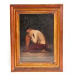 P. BERNARD OIL ON CANVAS Late 19TH CENTURY PRE-RAPHAELITE STYLE KNEELING PORTRAIT of a half-nude