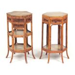 A MATCHED PAIR OF REGENCY BRIGHTON PAVILLION BAMBOO LAMP TABLES of hexagonal form, both with green