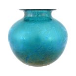 A ROYAL BRIERLEY IRIDESCENT GLASS VASE etched signature to the underside 15cm high 17cm diameter.