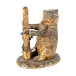A 19TH CENTURY GILT BRONZE CHAINED BEAR MATCH HOLDER WITH HINGED HEAD 7.5cm high