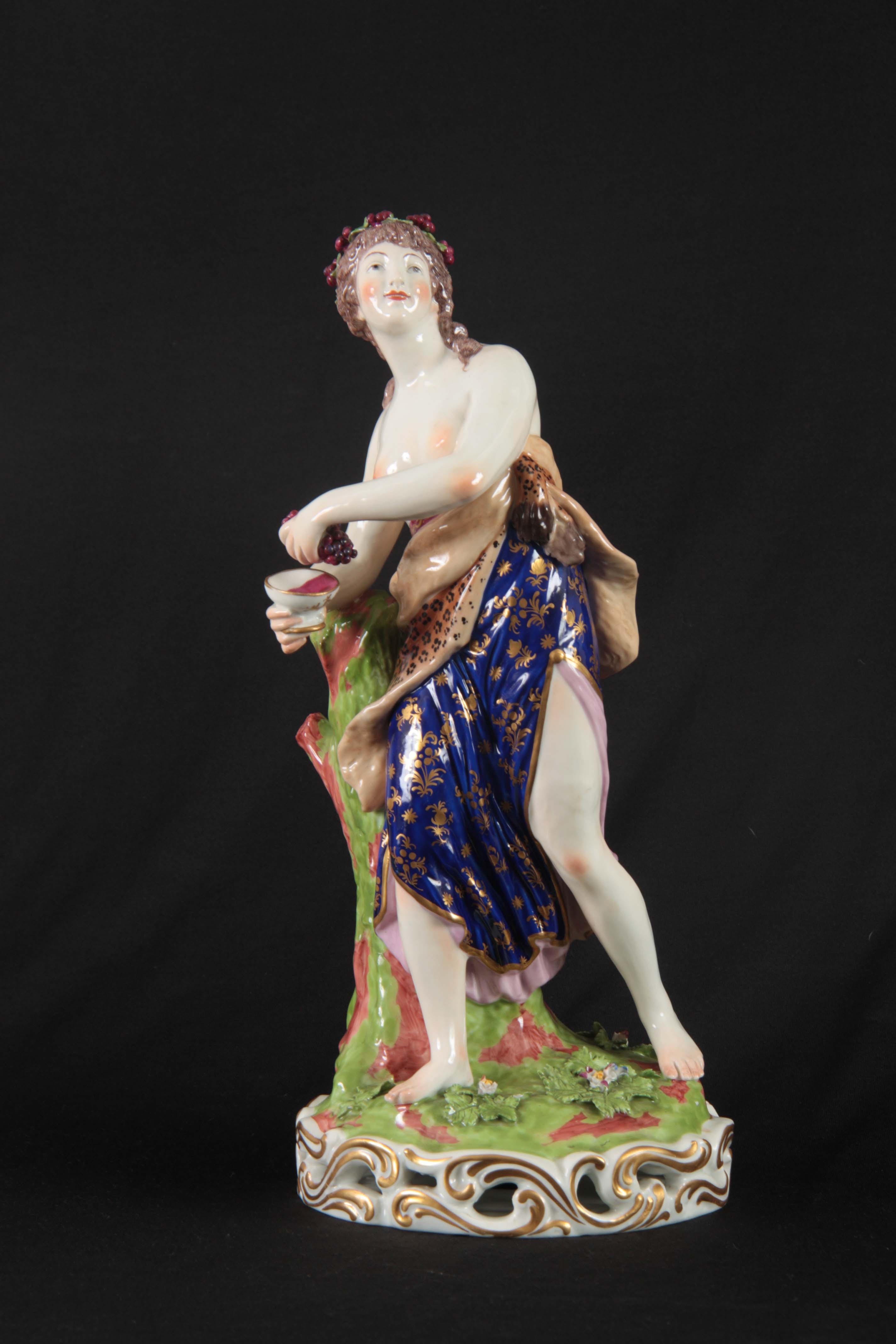 A DERBY LARGE FIGURE OF ARIADNE on a leaf clad and flower head stumpwork base with gilt scroll edged - Image 3 of 8