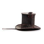 A 19TH CENTURY PAINTED METAL HATMAKERS' SHOP SIGN formed as a top hat 32cm high 56cm wide.