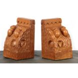 AN UNUSUAL PAIR OF ROBERT 'MOUSEMAN' THOMPSON OAK TRIPLE MOUSE BOOKENDS 10.5cm wide 11cm deep 18cm