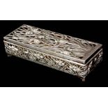 A LATE 19TH CENTURY CHINESE SILVER POT-POURRI LIDDED BOX BY WANG HING of rectangular form the