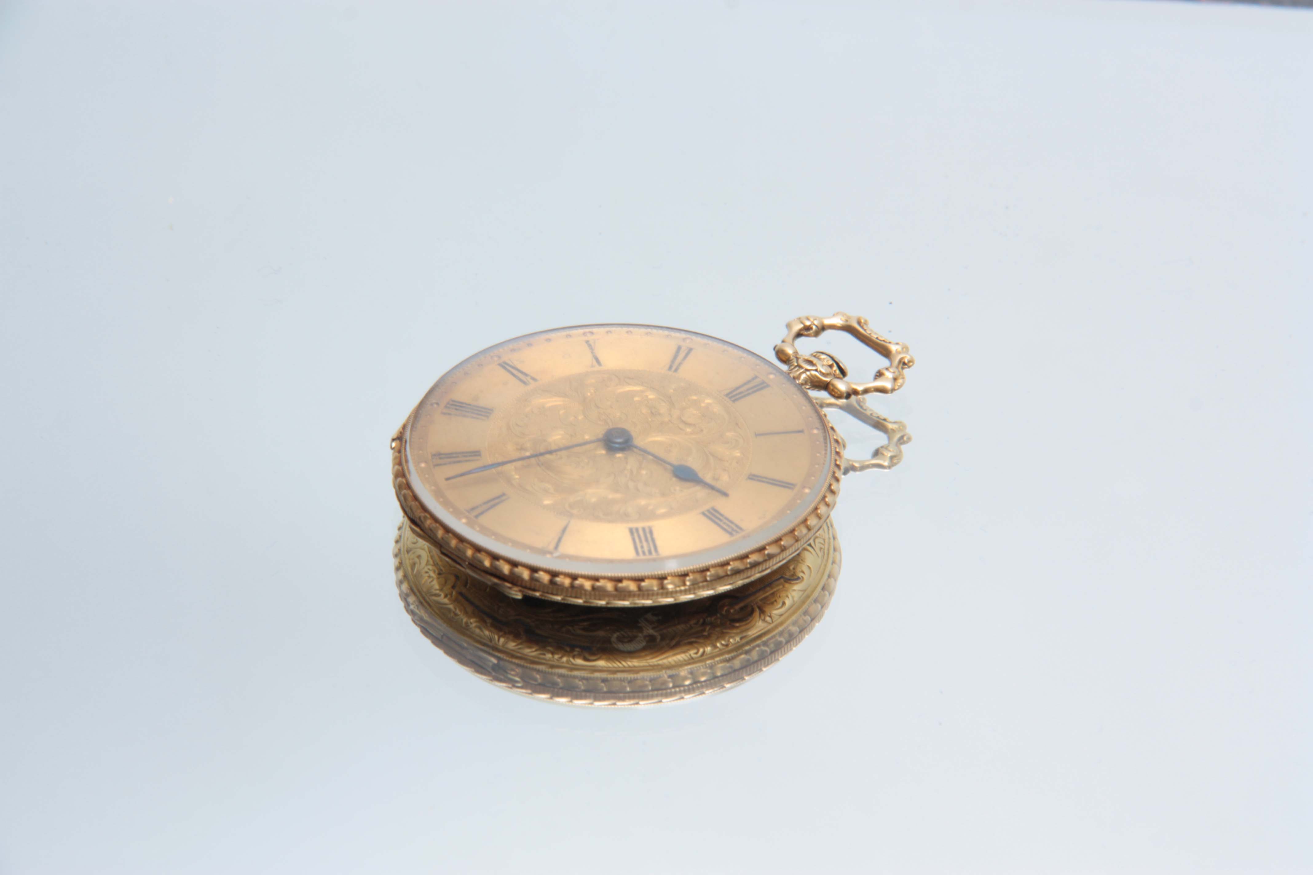 ROBIN, A PARIS. A LATE 19TH CENTURY 18CT GOLD AND ENAMEL POCKET WATCH the outer case back finely - Image 2 of 6