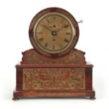 GANTHONY, LONDON A LATE REGENCY BRASS INLAID ROSEWOOD LIBRARY/MANTEL CLOCK the fret cut drum-head