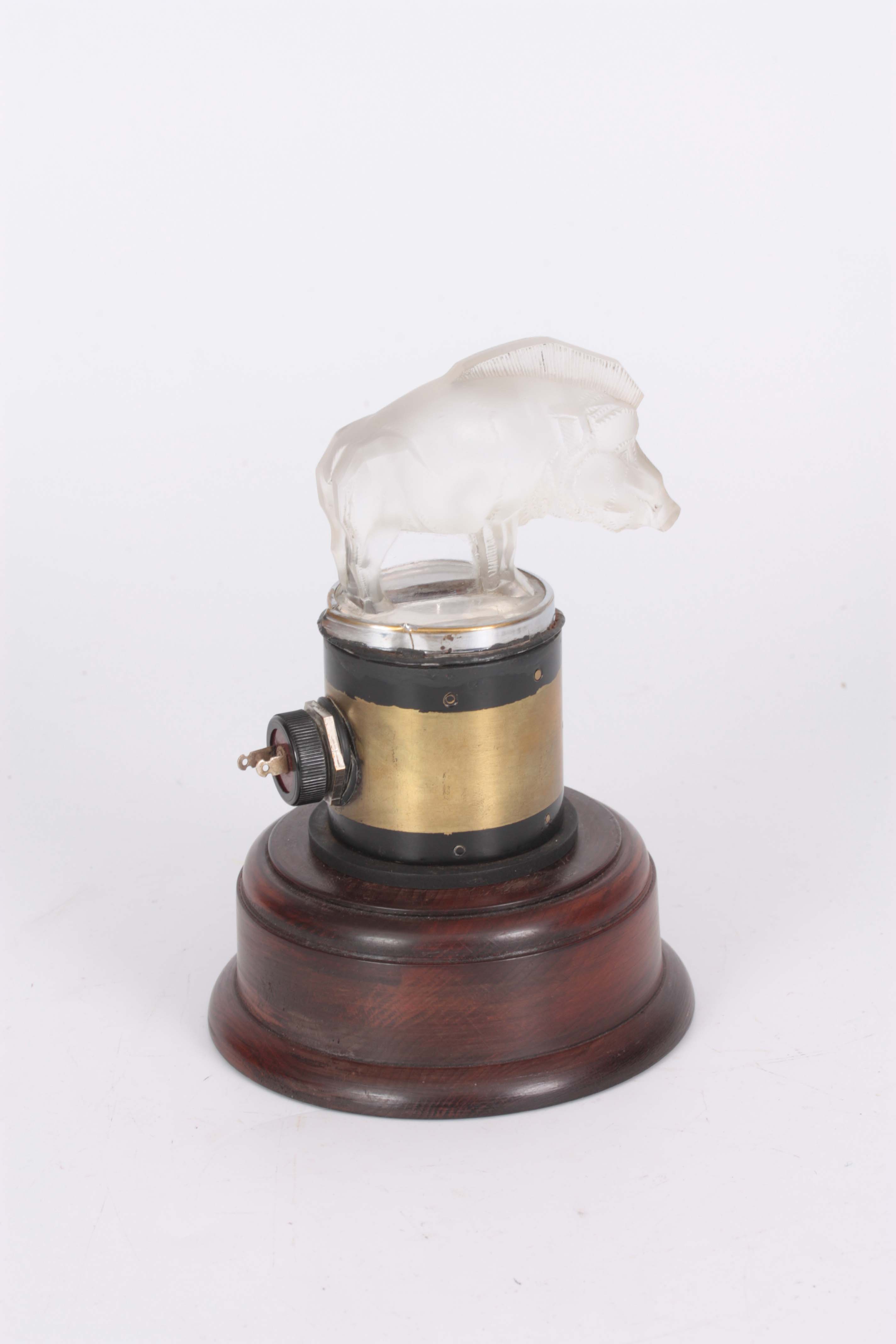 R LALIQUE A CLEAR GLASS BOAR 'SANGLIER' CAR MASCOT mounted on the original illuminated radiator - Image 4 of 5